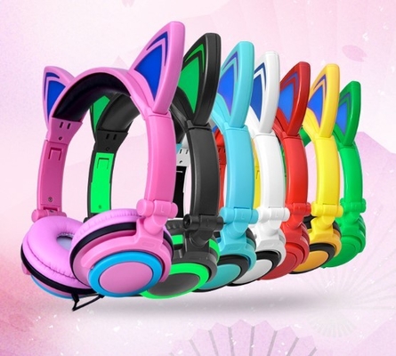 Cat Ear LED Music Lights Noise Cancelling Headphones Adjustable With 3.5mm Stereo Plug