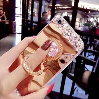 3D Bling-Geval van de Diamanttelefoon, Apple-het Beschermende geval van de Spiegeltelefoon met de Houder van de Vingerring